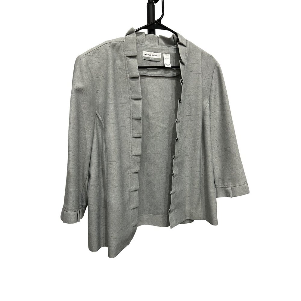 Alfred Dunner Womens Petite Blazer 16P 3/4 Sleeve Ruffled Trim Light Gray - Picture 3 of 8